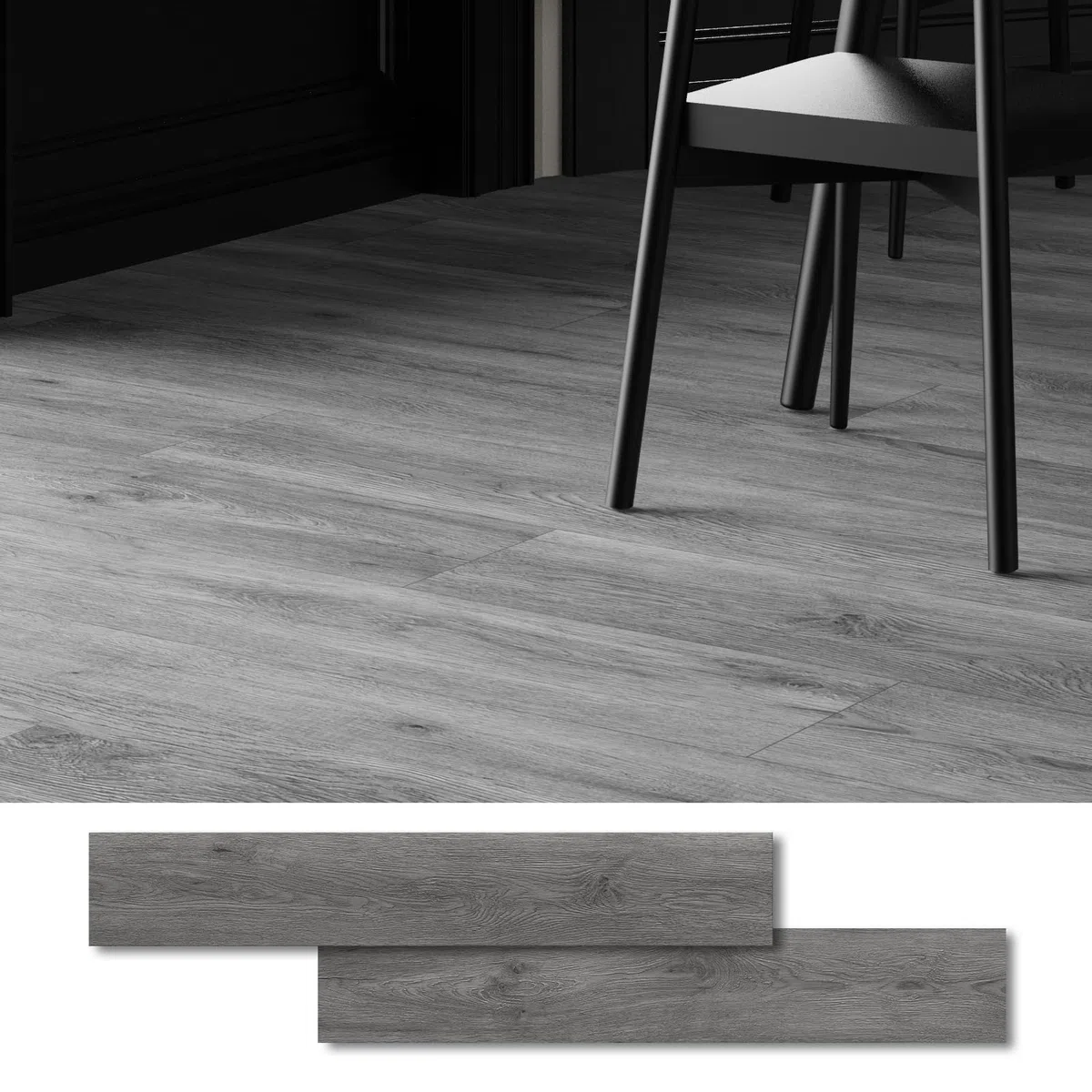 Selbstklebende Bodenfliesen Vinyl-Bodenfliesen Holzoptik zum Abziehen und Aufkleben, 2,0 mm 36 Dielen kratzfest, für Wohnzimmer Flur Büro Bodendielen (5,02m², Dunkelgrau)