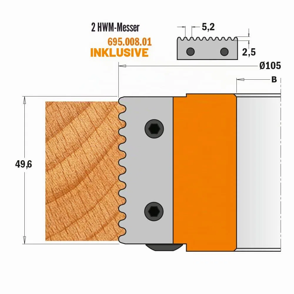 CMT Orange Tools 694.008.30 Hartmetall-Spitzverleimmesserkopf HW Z2 D=105x49.6x30