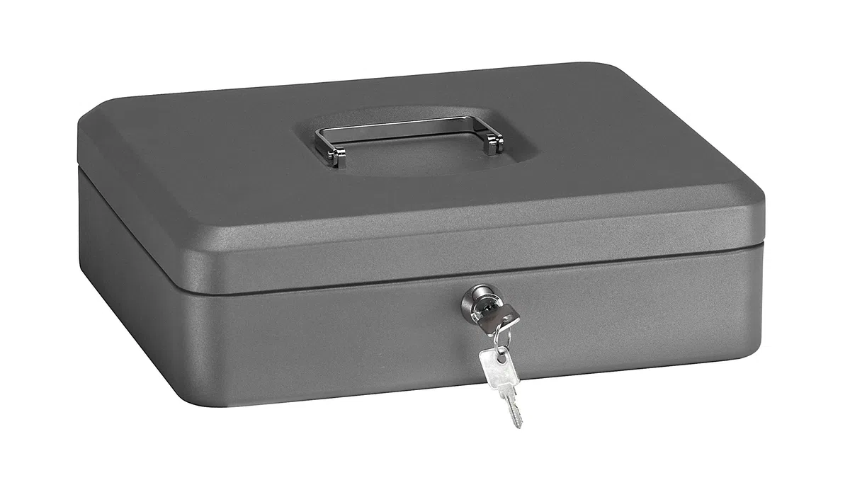 ARREGUI Elegant C9246 Geldkassette aus Stahl | Geldbox | 30 cm breit | Abschließbare Kasse mit Geldeinsatz | Große Geldkassette mit Schlüssel und Münzeinsatz/Geldeinsatz | Geldkasse | grau