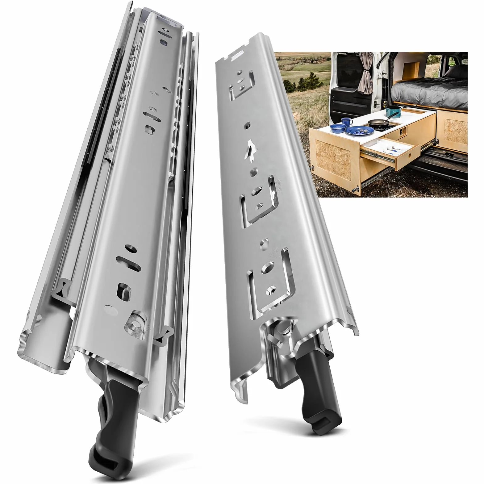 AOLISHENG Schubladenschiene Vollauszug 1000 mm, Schwerlastauszug 51 mm Breite mit Verriegelung 50 kg Tragkraft, für Schrank, Werkstatt, Wohnmobil und Industrie, 1 Paar (2 Stück)