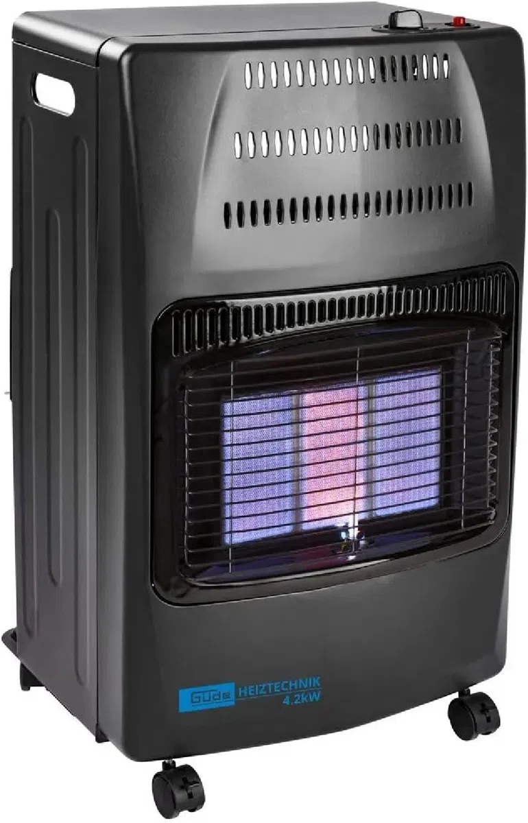 Güde Gasheizer GGH 4200 K (4200 W, 3 Heizstufen, Piezozündung, mobil einsetzbar, 50 mbar Arbeitsdruck, Keramik-Heizelemente, thermische Sicherung, 4 Feststellrollen, inkl. Gasschlauch und Druckregler)