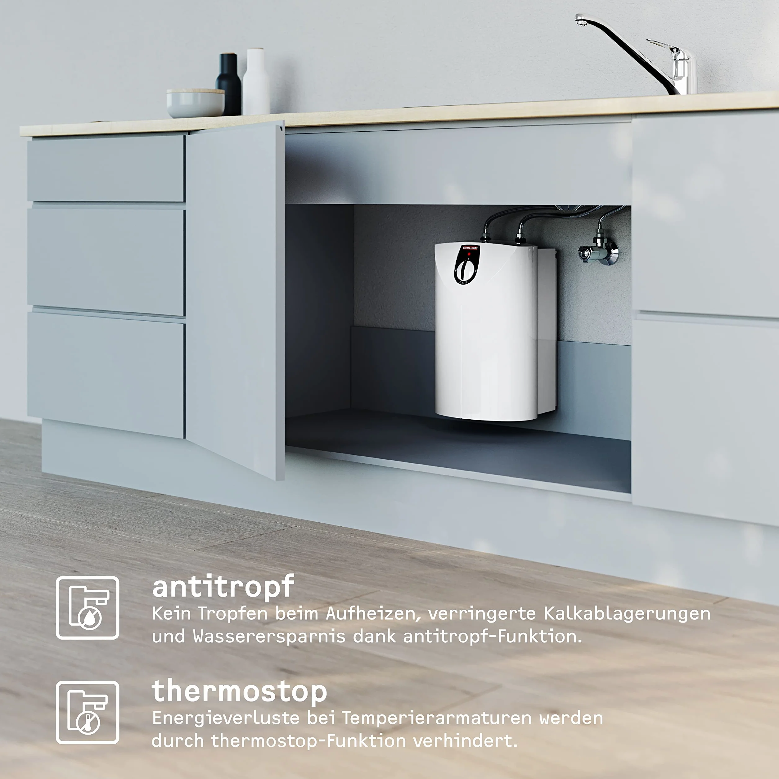 STIEBEL ELTRON druckloser Kleinspeicher SNU 5 SL, 5l, Untertischgerät, Antitropf- und Thermostop-Funktion, mit Stecker 230V, 2 kW, 221115