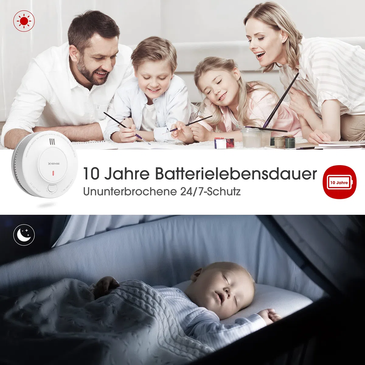 X-Sense Verbesserter Rauchmelder 10 Jahre Batterie, Feuermelder mit fotoelektrischem Sensor, EN14604 geprüfte Brandmelder, SD2J0AX, 5er Set