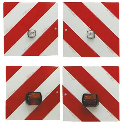 Warntafelsatz mit Leuchten und 7-poligen Anschlusskabel | für Trecker, Traktor, Auto, Wohnwagen, Wohnmobil, KFZ | Warnschild | reflektierend | rot/weiß || Beidseitig (Vorder+Rückseite - 43790)