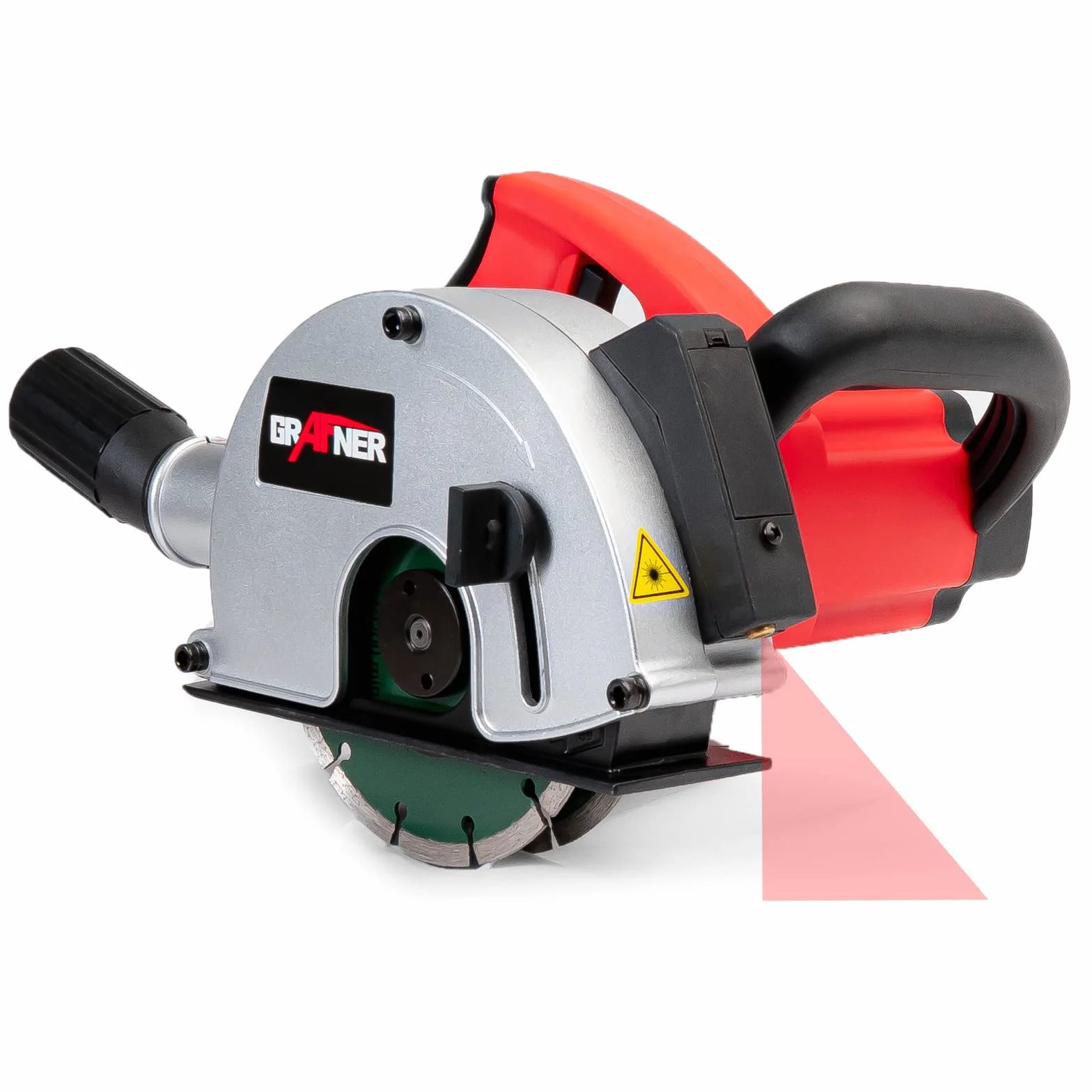 Grafner Mauernutfräse mit Laser, kraftvolle 1700 Watt mit 4000 U/min, incl. 2x Ø 150 mm Diamant-Trennscheiben, Staubabsaugung, Nutbreite 14-29mm, Nuttiefe 10-40mm, Mauerfräse Schlitzfräse