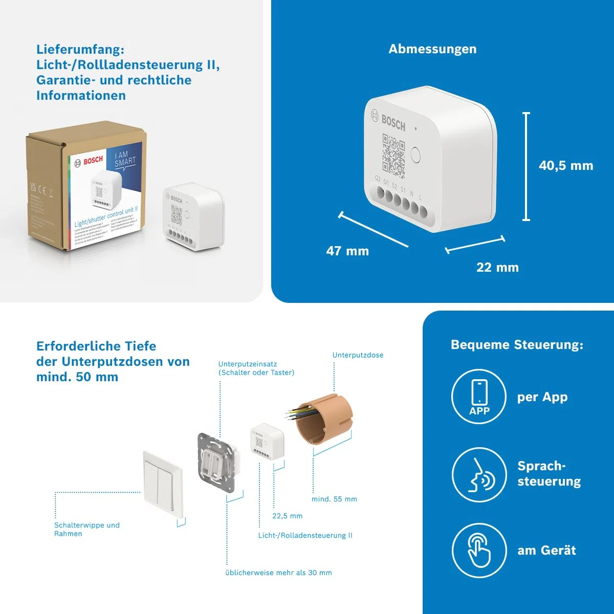Bosch Smart Home Licht-/Rollladensteuerung II, Licht & Rollläden smart machen, App- & Sprachsteuerung, Automationen & Zeitpläne, Apple Home, Google Home & Alexa kompatibel, Controller II erforderlich