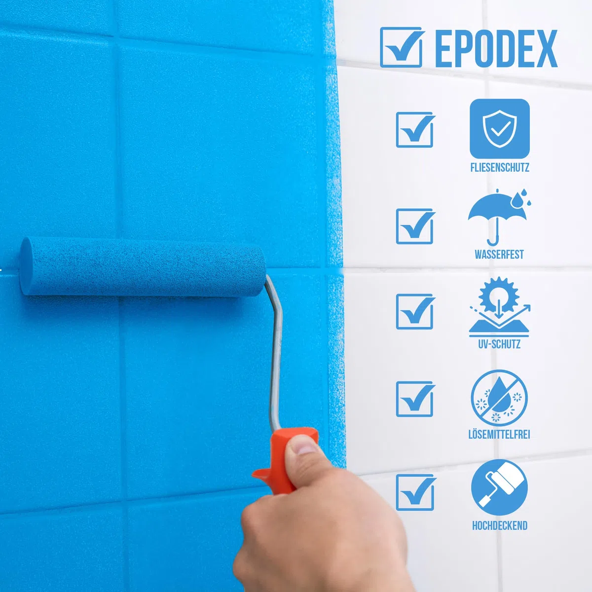 EPODEX 2K Fliesenfarbe Badezimmer & Küche mit Zubehör - Platingrau Pastell | Hochwertige Farbe für Wand- und Bodenfliesen, wasserfester & abriebfester Fliesenlack, 1,8kg - 7m² für 2 Anstriche