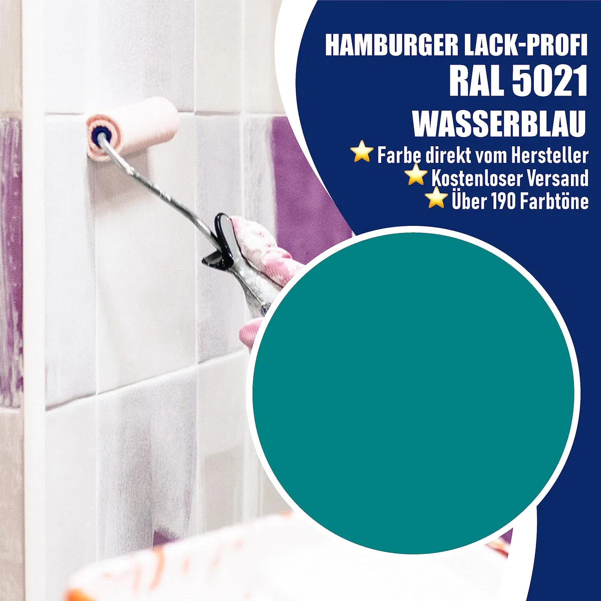 Hamburger Lack-Profi Fliesenlack MATT Wasserblau RAL 5021 Blau Fliesenfarbe (1 L)