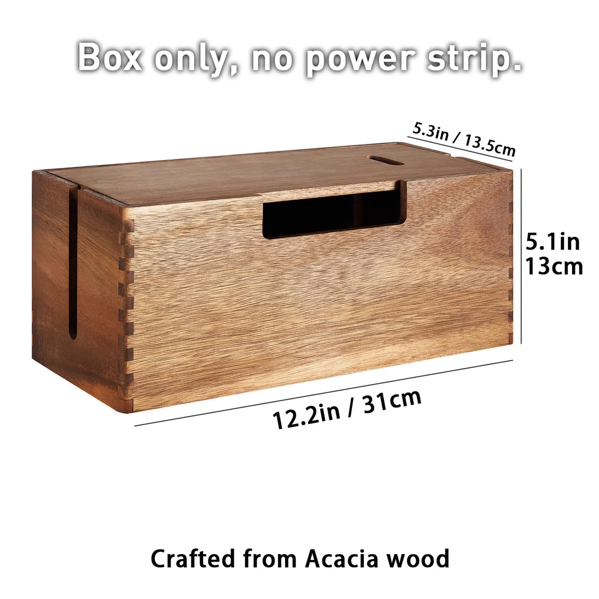 Akazienholz Kabelmanagement-Box, Kabelorganizer mit Deckel für Steckdosenleiste - Kabelversteck für TV, Schreibtisch & Boden, Büro, Wohnzimmer, Home-Office (Untertisch-Kabelbox zur Kabelaufbewahrung)