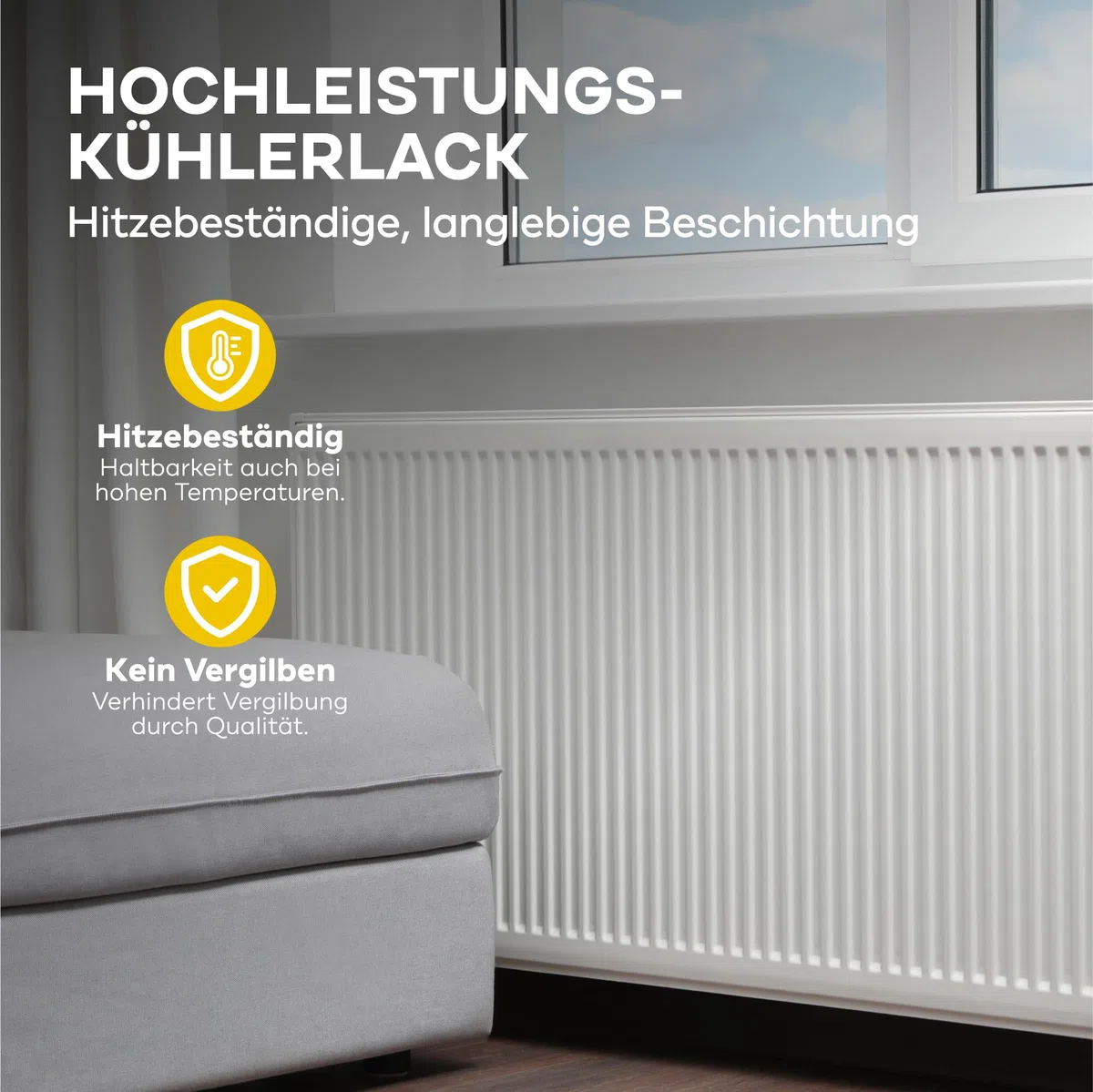 Plid® Heizkörperlack lösemittelhaltig Thermolack Metalllack Heizkörperfarbe Lack Farbe für heizkörperverkleidung schnelltrocknend 2in1 hitzebeständig 80 grad Glänzend Weiß2,25l