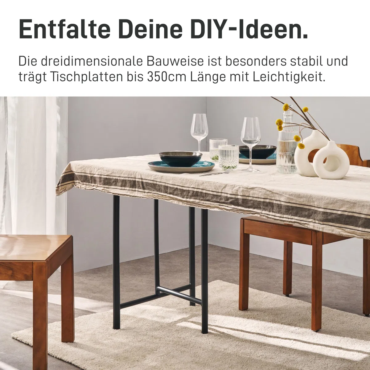 Natural Goods Berlin 2X Tischgestell Trestle - Schwerlast Tischbeine Metall Schwarz - DIY Tischfüße 58 x 72 cm - Schreibtischbeine Tischkufen Stabil - Outdoor Unterstellböcke Werkstatt Wetterfest