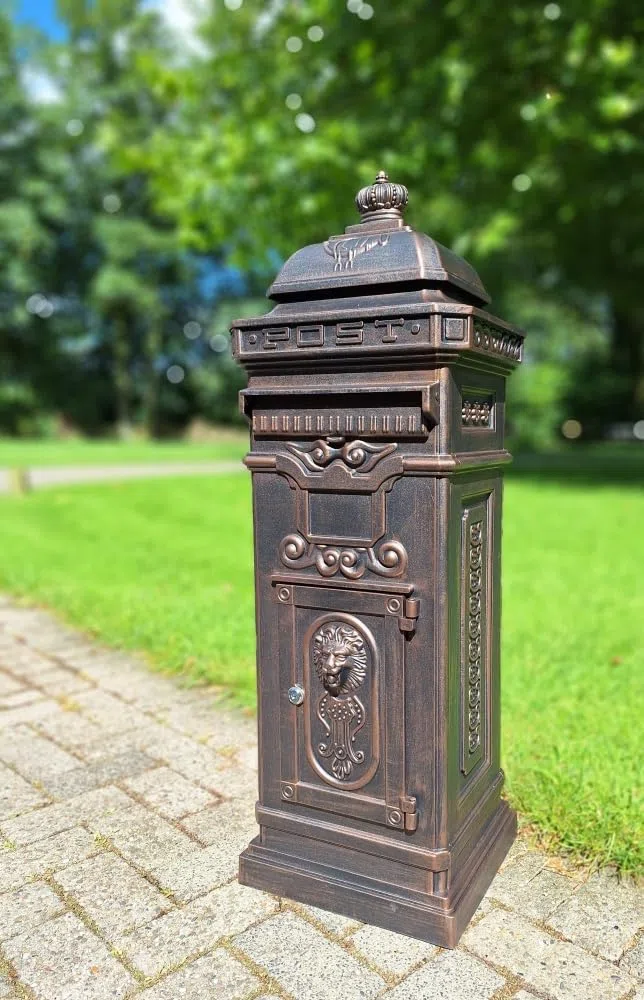 Generisch Säulenbriefkasten Standbriefkasten Briefkasten Post Brief Mailbox Letter Aluminium Bronze abschließbar freistehend 102 cm x 36 cm x 33cm