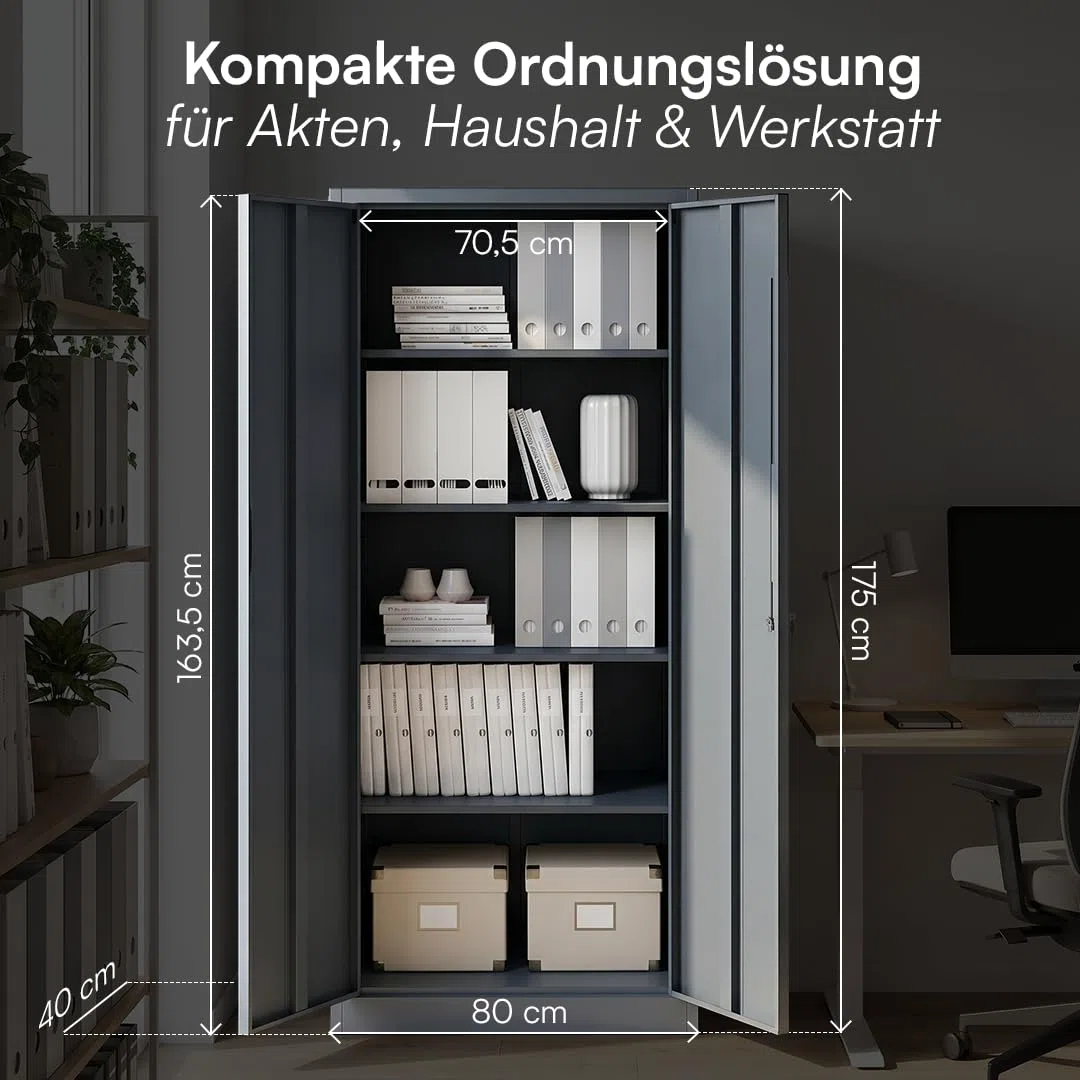 STEELSØN Regulus Metallschrank abschließbar – Stahlschrank mit 5 Ebenen – Werkzeugschrank mit Doppeltüren Anthrazit – Werkstattschrank mit verstellbaren Ablagen – Aktenschrank/Büroschrank Metall