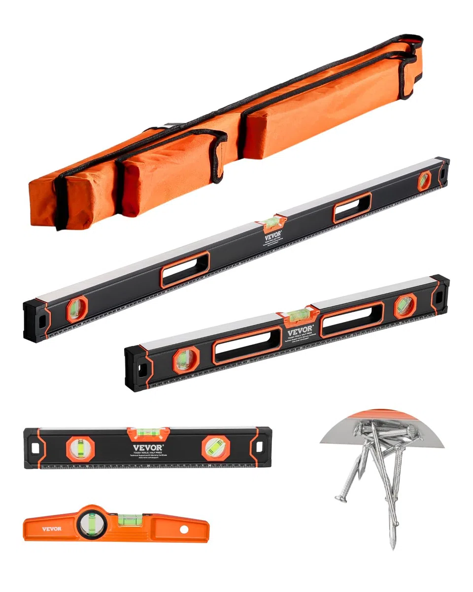 VEVOR 4-teiliges Torpedo-Wasserwaagen-Set, 120/60/40/25cm alle magnetischen Wasserwaagen, Libellen-Lineal für 45/90/180 Grad, magnetisches Kasten-Werkzeug aus Aluminiumlegierung