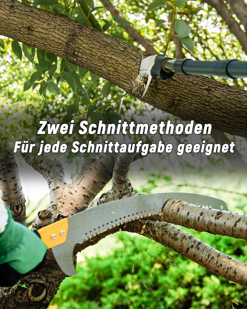 Astsägen mit Stiel zum Baumschnitt 4,3M Leichtgewichtige manuelle Edelstahlverlängerung, hohe Baumsäge mit Klinge für Trimmer, Äste, Baumschneider bei Forstwirtschaft, Hof, Garten und