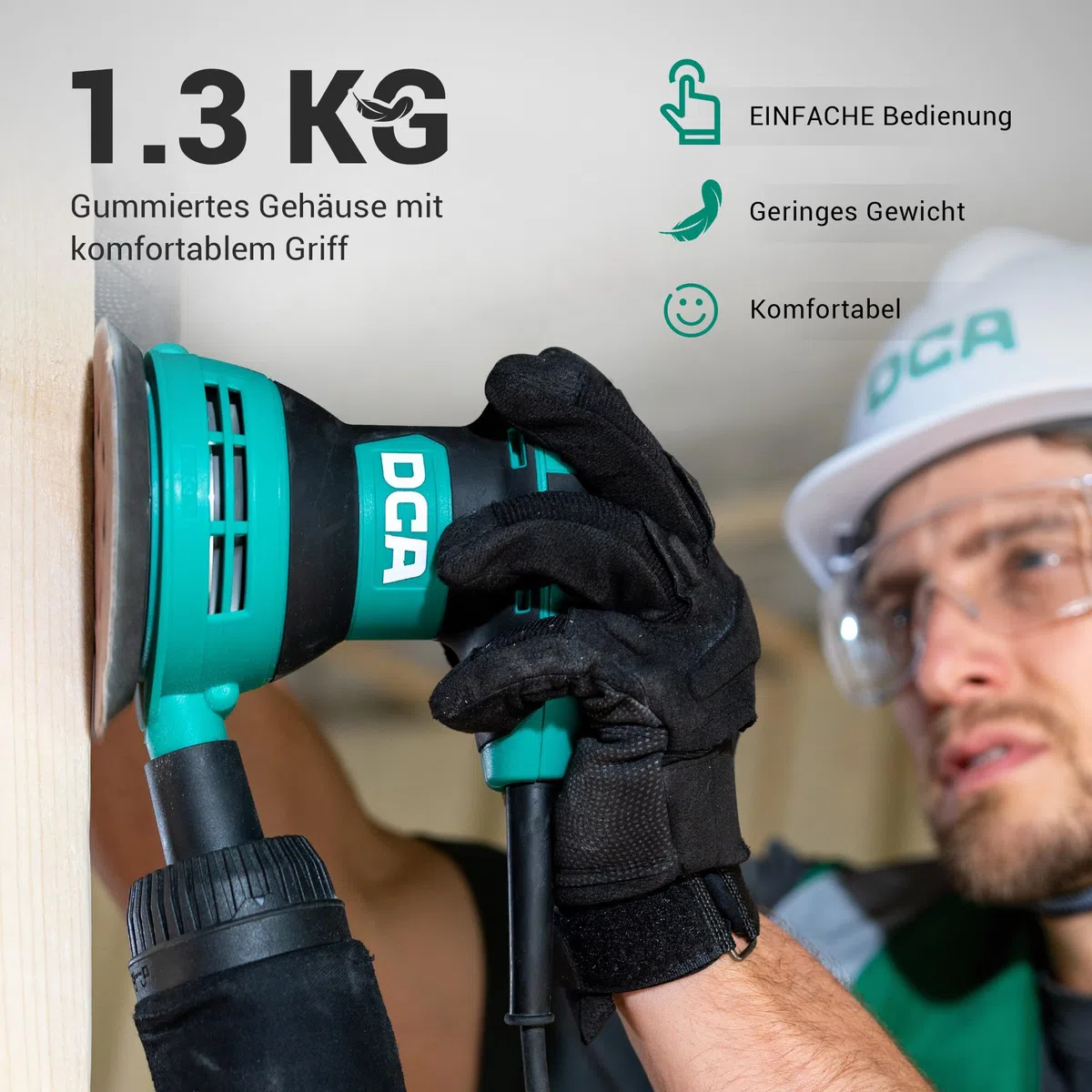 DCA Exzenterschleifer 300W, 125MM Schleifmaschine mit 6 Geschwindigkeiten, Max.12000 U/min, 0.3L Staubfangbehälter und Aubgeschützter Schalter, 10 Schleifpapier für Schleifen, Polieren von Holz, DIY