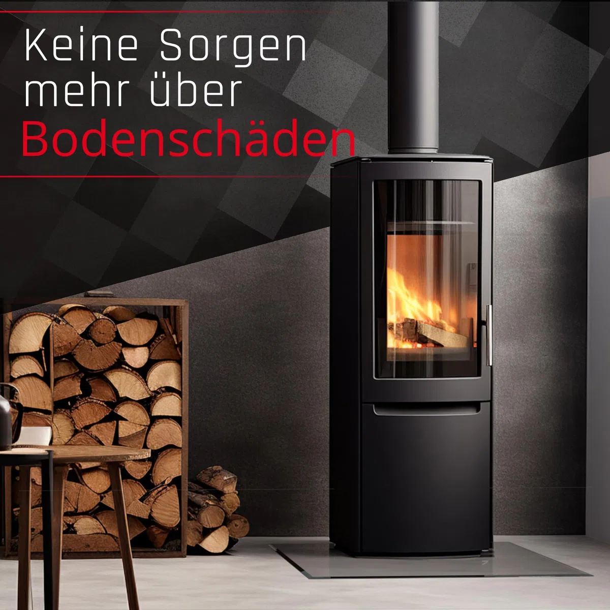 BIJON Glasplatte Quadrat für Kaminofen mit Dichtlippe, Glasbodenplatte - Funkenschutzplatte Glas mit Facettenschliff, Kaminglas Bodenplatte, Stärke 6mm 110x110 cm