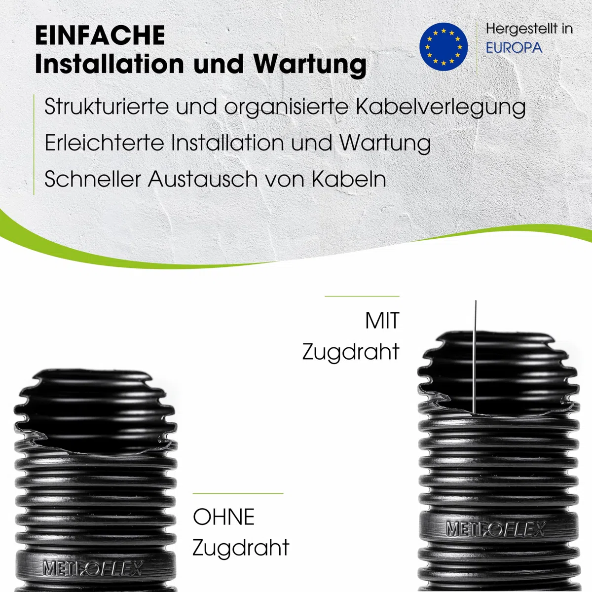 METEOFLEX PROTECT Leerrohr mit Zugdraht/Einzughilfe 750N M20 / M25 / M32 / M40 / M50 aus HDPE - Wellrohr für Erdreich, Erdverlegung, Außenbereich, Beton - hohe Druck- & Schlagfestigkeit (M32-25m)