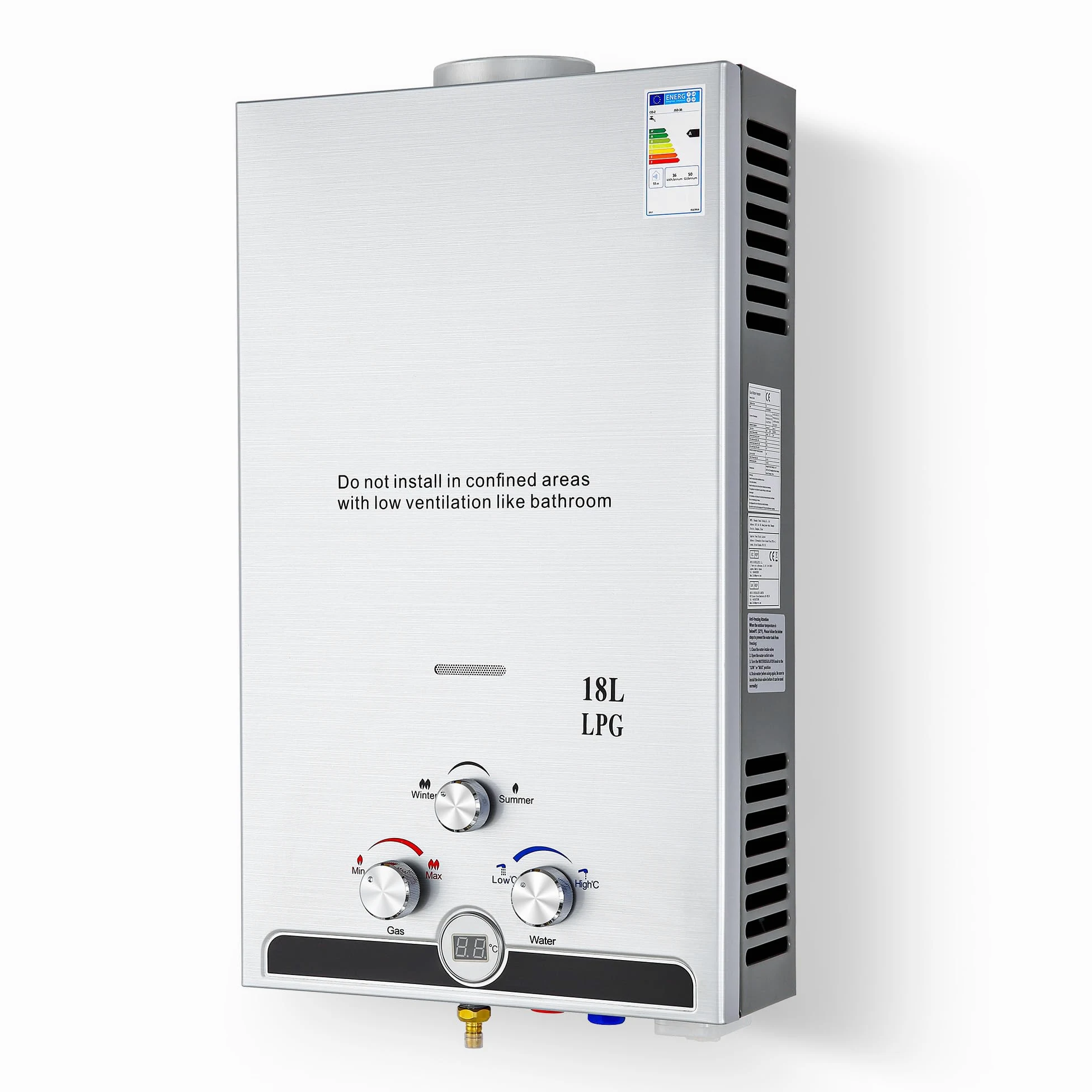 CO-Z 18L Gas Durchlauferhitzer LPG Warmwasserbereiter Durchlauferhitzer Warmwasserspeicher Heißwasserbereiter Boiler Tankless Instant Boiler (18L)