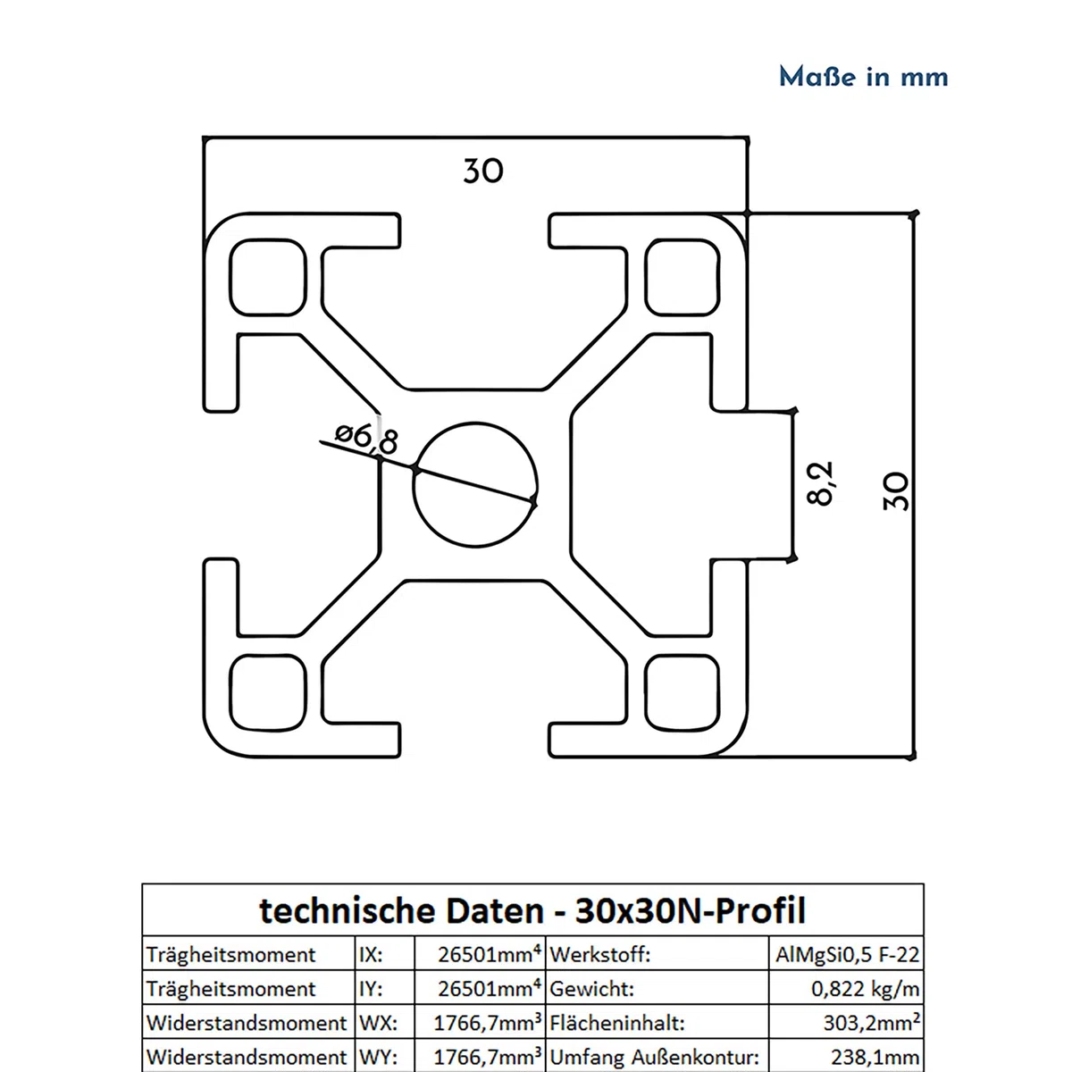KLAK 30 - Aluprofil 6 Stück 30x30mm 2m System-, Konstruktionsprofil Nut 8
