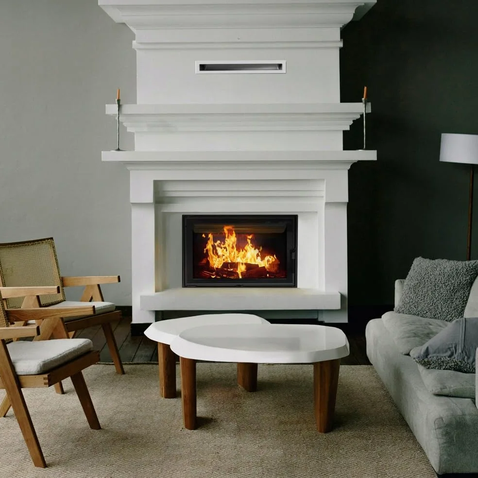Kaminofen Holzkamin Stahl Floki Schwarz 10kW ∅200 BImSchV 2 Wirkungsgrad 83% Kamineinsätze Holz Leistungsbereich 4-13kW Traditioneller Kamineinsatz Komplettset mit Zubehör