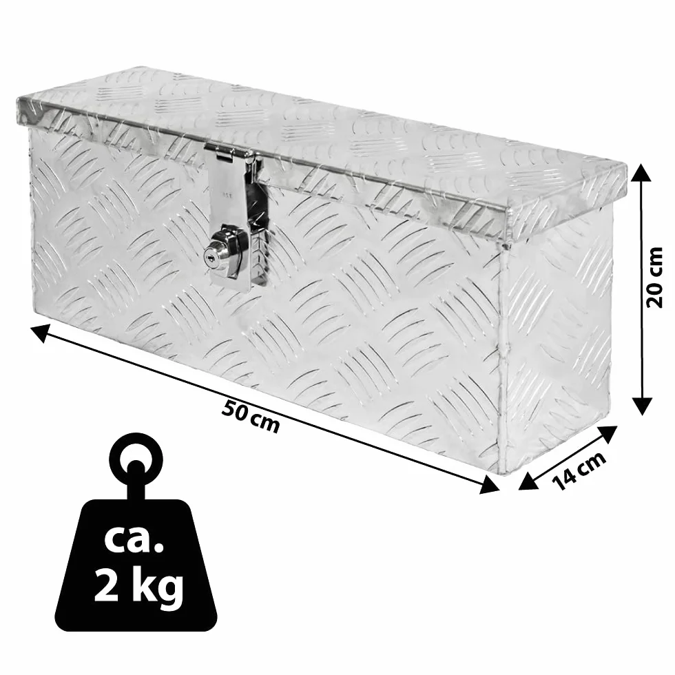 Trucky Truckbox aus Aluminium, Modell D015, 50x14x20cm, Abschließbar, Robustes Riffelblech, Deichselbox Für Werkstatt, Auto, Hobby Alu Kiste Anhängerbox