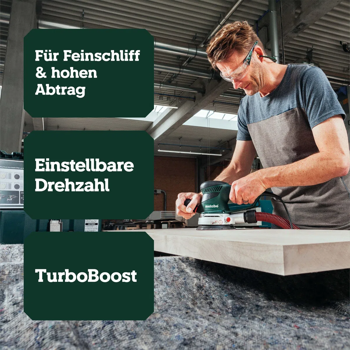 Metabo Exzenterschleifer SXE 450 TurboTec – 600129000 – Mit patentierter Duo-Schwingkreisverstellung, Vario (V)-Elektronik u. v. m. – Nennaufnahmeleistung: 350 W – 4 m Kabellänge
