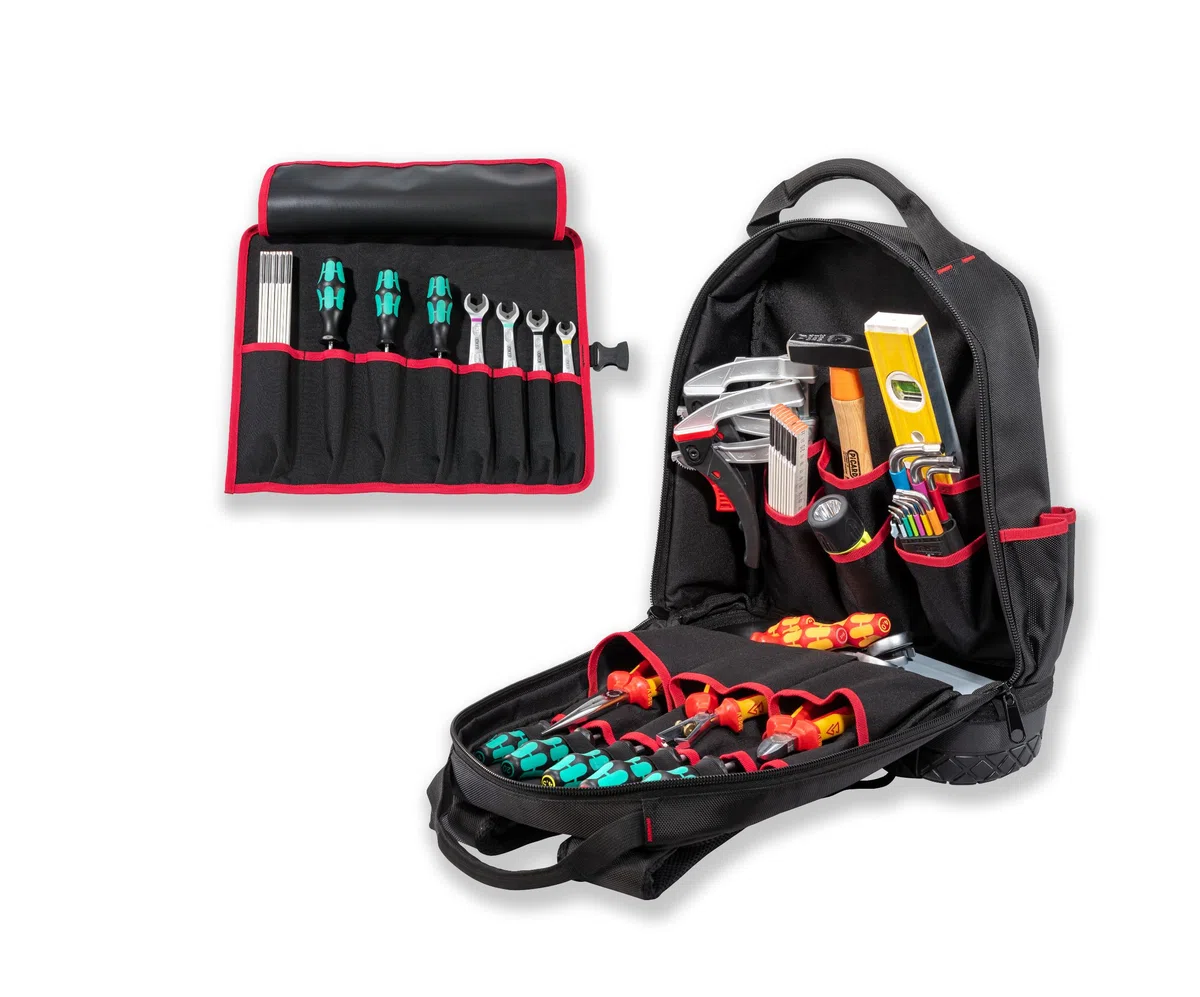 PARAT BASIC Backpack | Inkl. BASIC Roll-Up Case 8 | Werkzeugrucksack 23L für Elektriker | Robuster Nylon Rucksack | Werkzeugrucksack mit 15 Fächern & 6 Gummischlaufen | Elektriker Rucksack