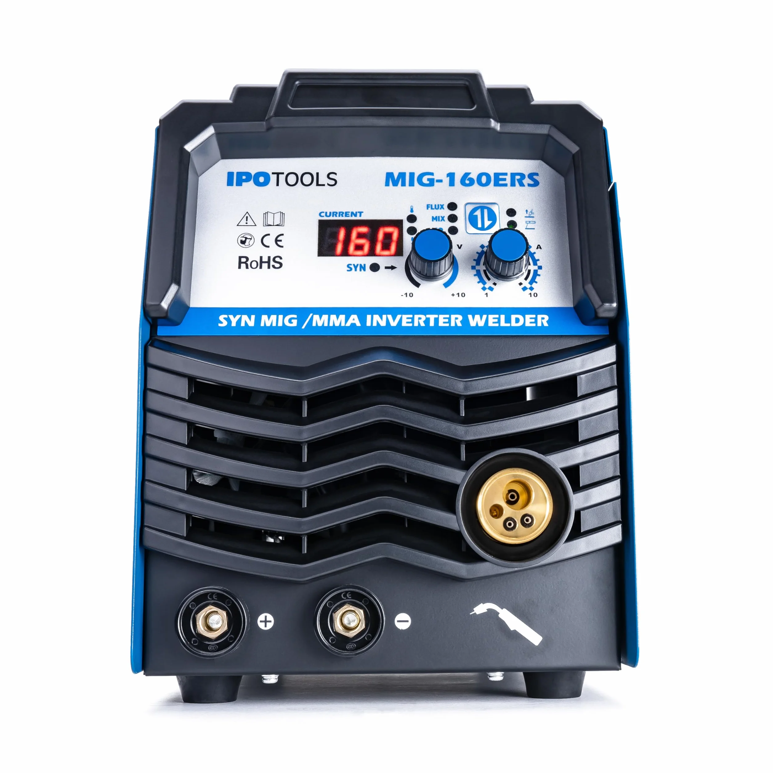IPOTOOLS MIG-160ERS 5in1 MIG MAG Schweißgerät - Schutzgas Schweissgerät mit 160 Ampere Inverter FLUX/Fülldrahtschweißgerät ohne Gas Elektroden/E-Hand geeignet/Digital/IGBT / 230V / 7 Jahre Garantie