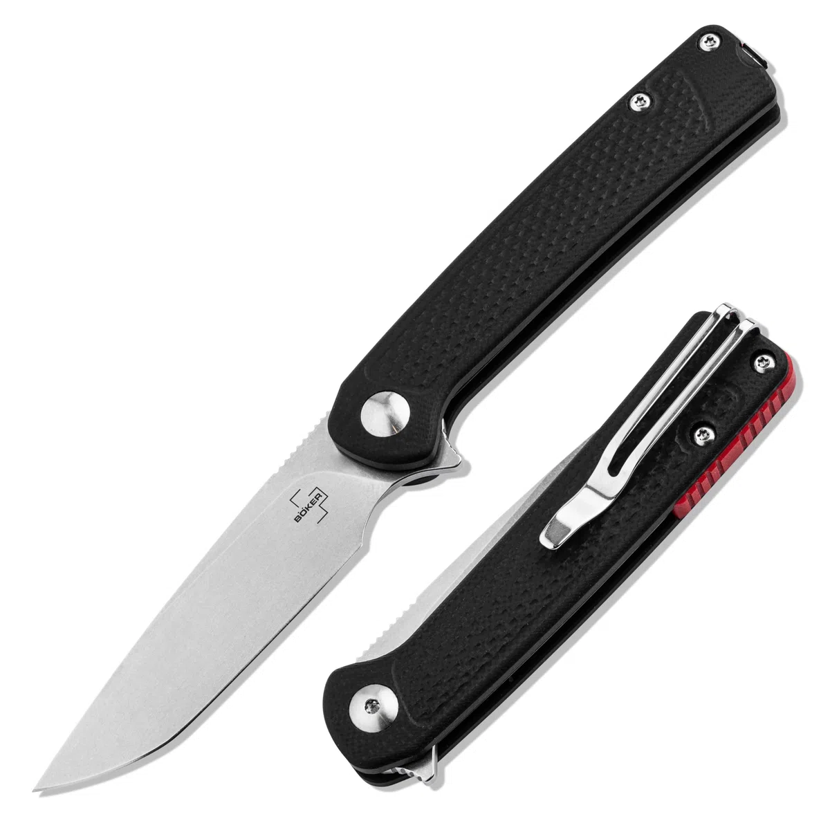 BÖKER PLUS Fire Ant Black - Premium Flipper Taschenmesser mit Detent Ball - leichtes Klappmesser 42a konform - EDC Messer mit Clip & Pinzette - Droppoint Faltmesser