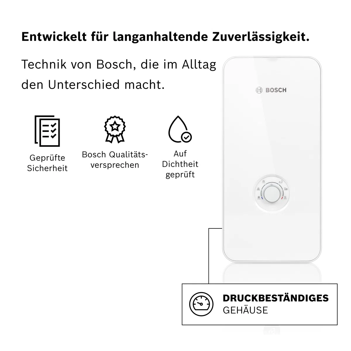 Bosch elektronisch geregelter Durchlauferhitzer Tronic Comfort Plus 21/24/27 kW - Umschaltbar, druckfest, stufenlose Temperaturwahl, moderne Glas-Optik, weiß [Energieklasse A]