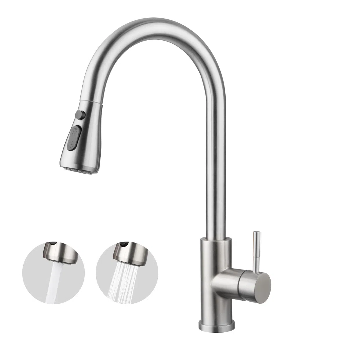 Wasserhahn Küchen, Hochdruck Küchenarmatur mit Brausekopf, 2 Wasserauslauf Modi, Wasserhahn Küche Ausziehbar, 360° Drehbar, 304 Gebürstete Edelstahl Spültischarmatur, Keramikkartusche