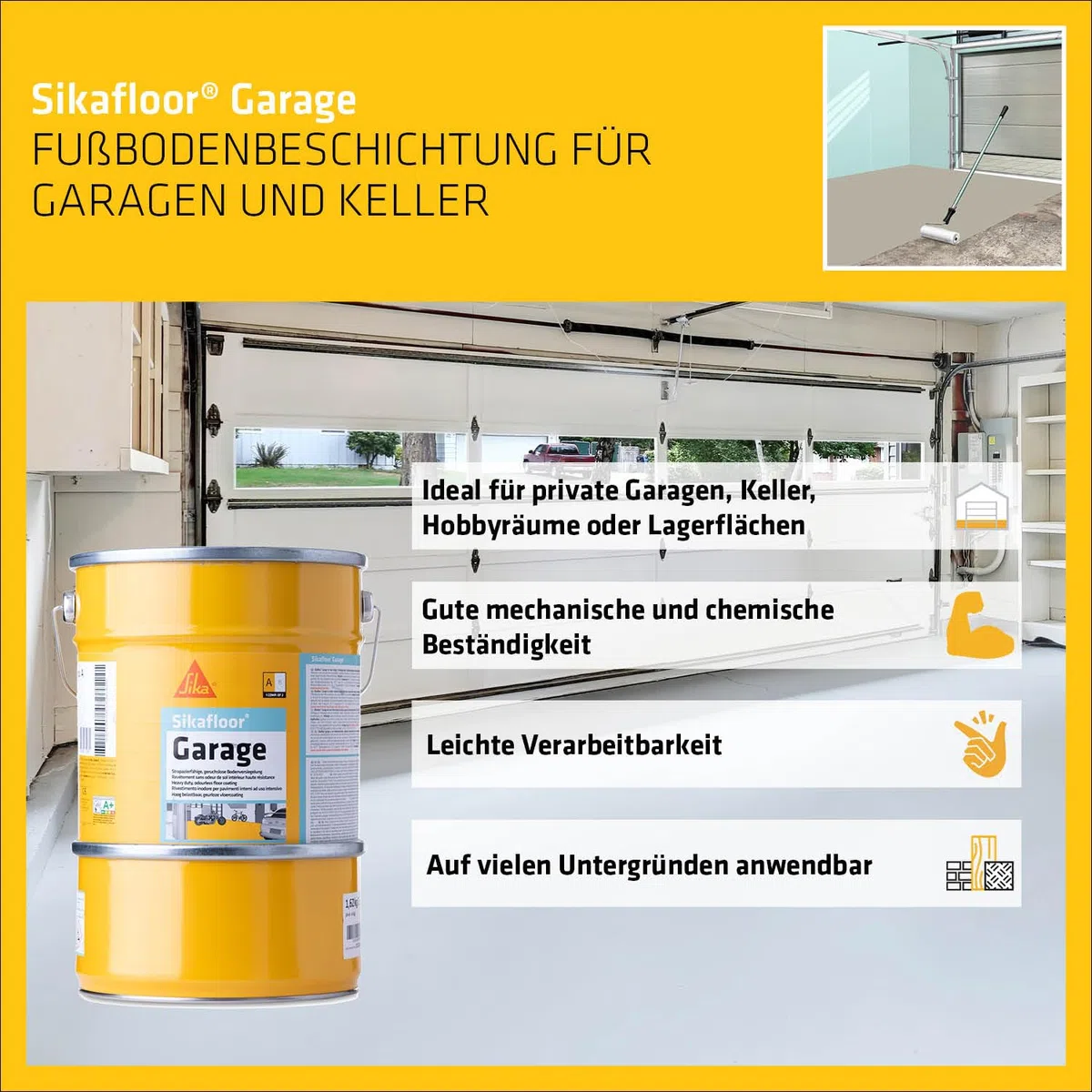 Sika – Epoxidharz Bodenbeschichtung – Sikafloor Garage - Kieselgrau (RAL7032) – Für Garagen, Keller, Hobbyräume – Beständig – 6 kg