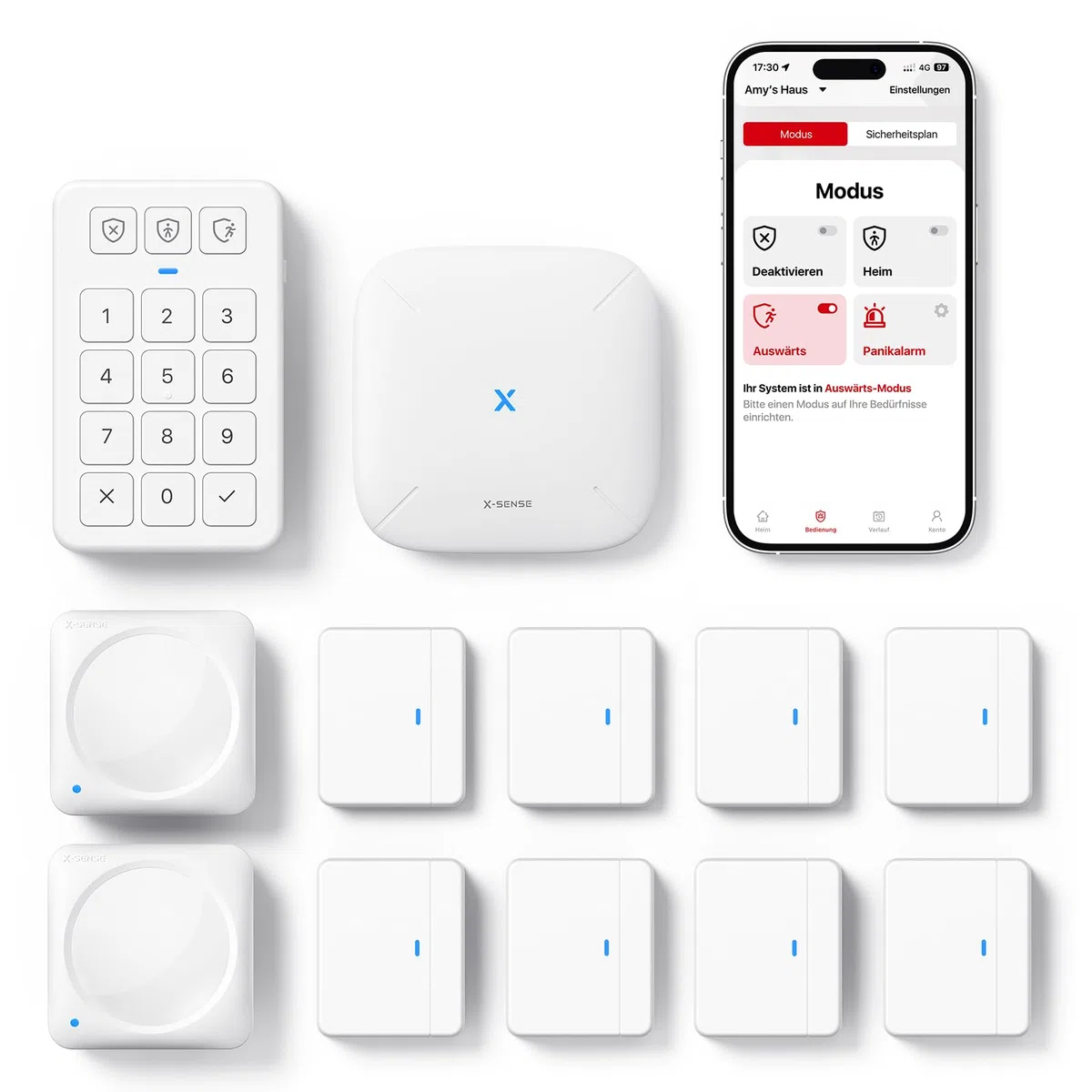 X-Sense Smart Home Sicherheitssystem AS12, Alarmanlage für Tür und Fenster, Codeschloss für die Haustür mit App, funktioniert mit Alexa, Tür- und Fenstersensoren, Bewegungsmeldern, Smart Home Keypad