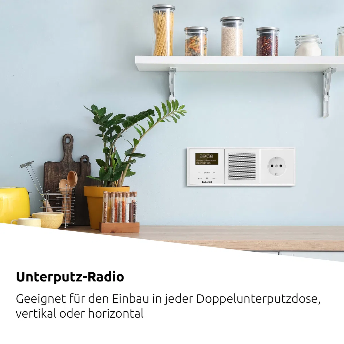TechniSat DIGITRADIO UP 55 - DAB+ Unterputzradio für die Flexible Montage (DAB, UKW, Bluetooth-Empfang, dimmbares OLED-Display, Weck- und Sleeptimer, 2 Watt, Made in Germany) Frontcover RAL 9016, weiß