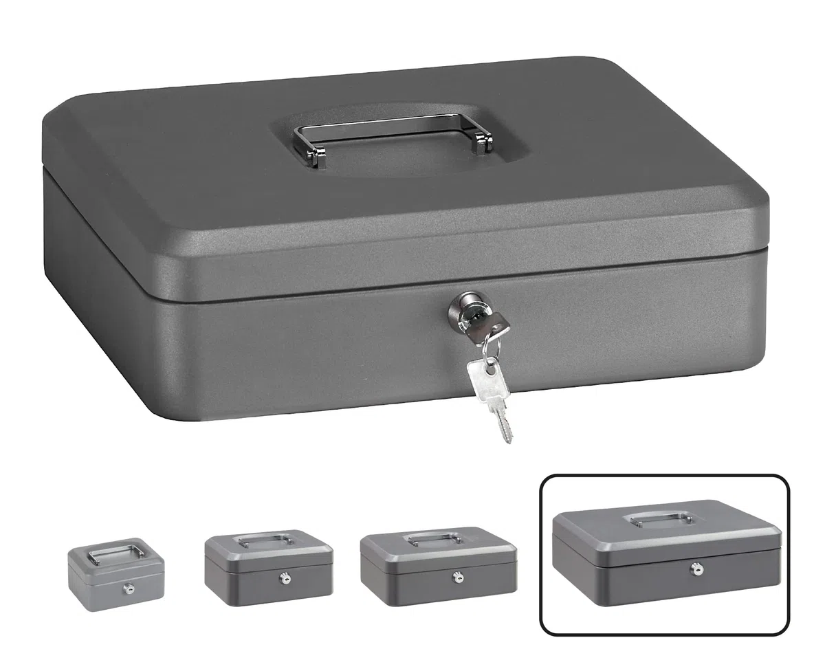 ARREGUI Elegant C9246 Geldkassette aus Stahl | Geldbox | 30 cm breit | Abschließbare Kasse mit Geldeinsatz | Große Geldkassette mit Schlüssel und Münzeinsatz/Geldeinsatz | Geldkasse | grau