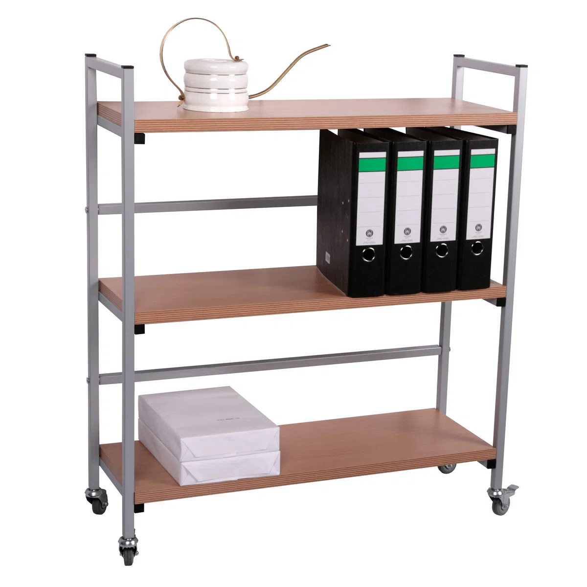 Rollregal/Ordner-Rollwagen HxBxT: 100x89x30cm, 3 Böden, Buche, Made in Germany (Marke: Szagato) (Ordnerrollwagen, Ordnerregal, Büroregal, Bürowagen, Aktenwagen, Rolltisch)