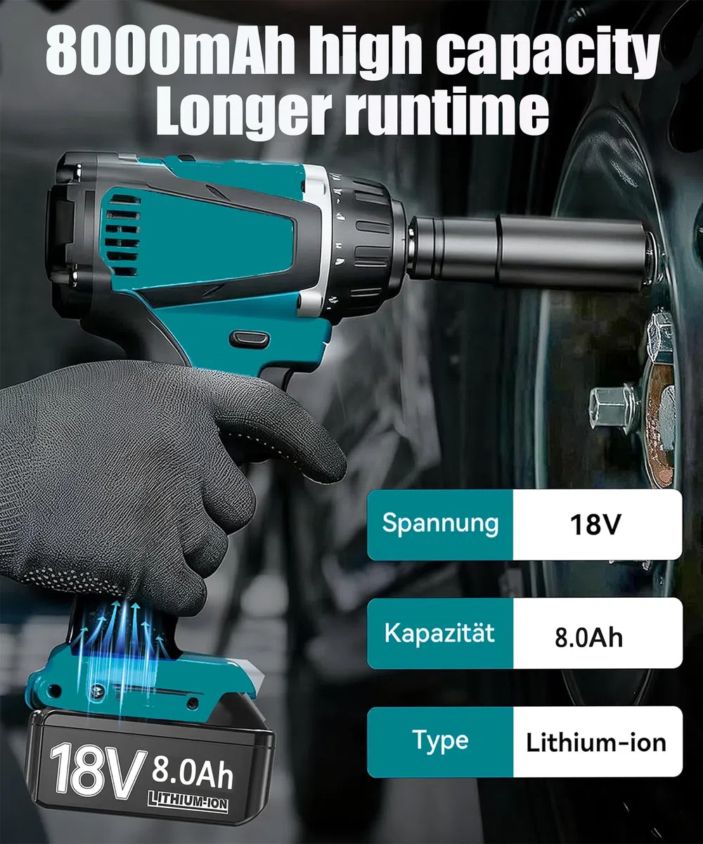 2X 18V 8.0Ah/8000mAh Ersatzakku für makita akku Kompatibel BL1860B BL1850B BL1840 BL1830 BL1845 194205-3 LXT-400 Bohrmaschinen, Schraubendrehern, Kartuschenpistolen, with LED Werkzeugakku.