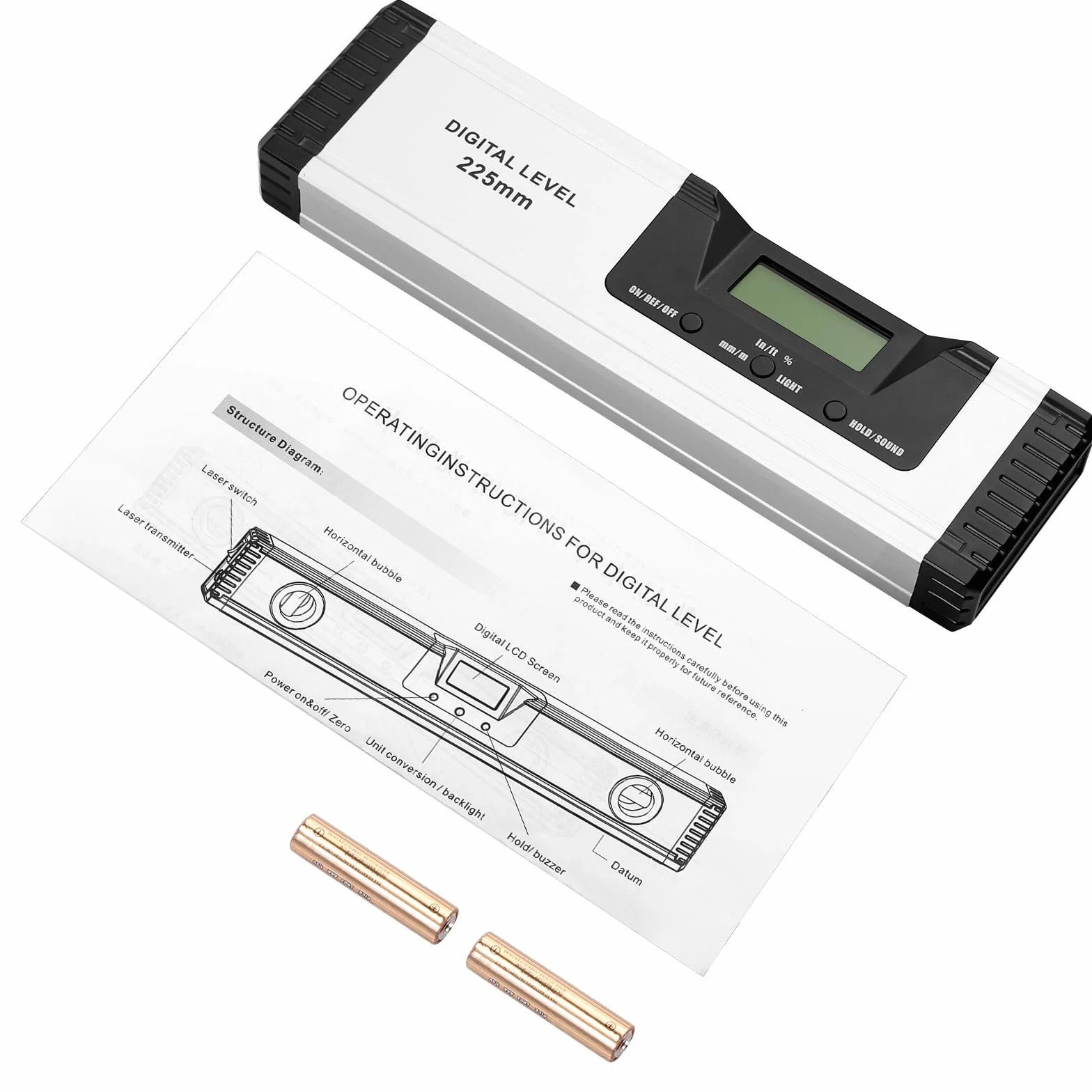 Neoteck Wasserwaage Digitaler LCD Wasserwaage Magnetisch 225mm Aluminium Winkelmesser mit LCD-Display, Audioanzeige, 4 Einstellmodi Neigungsmesser