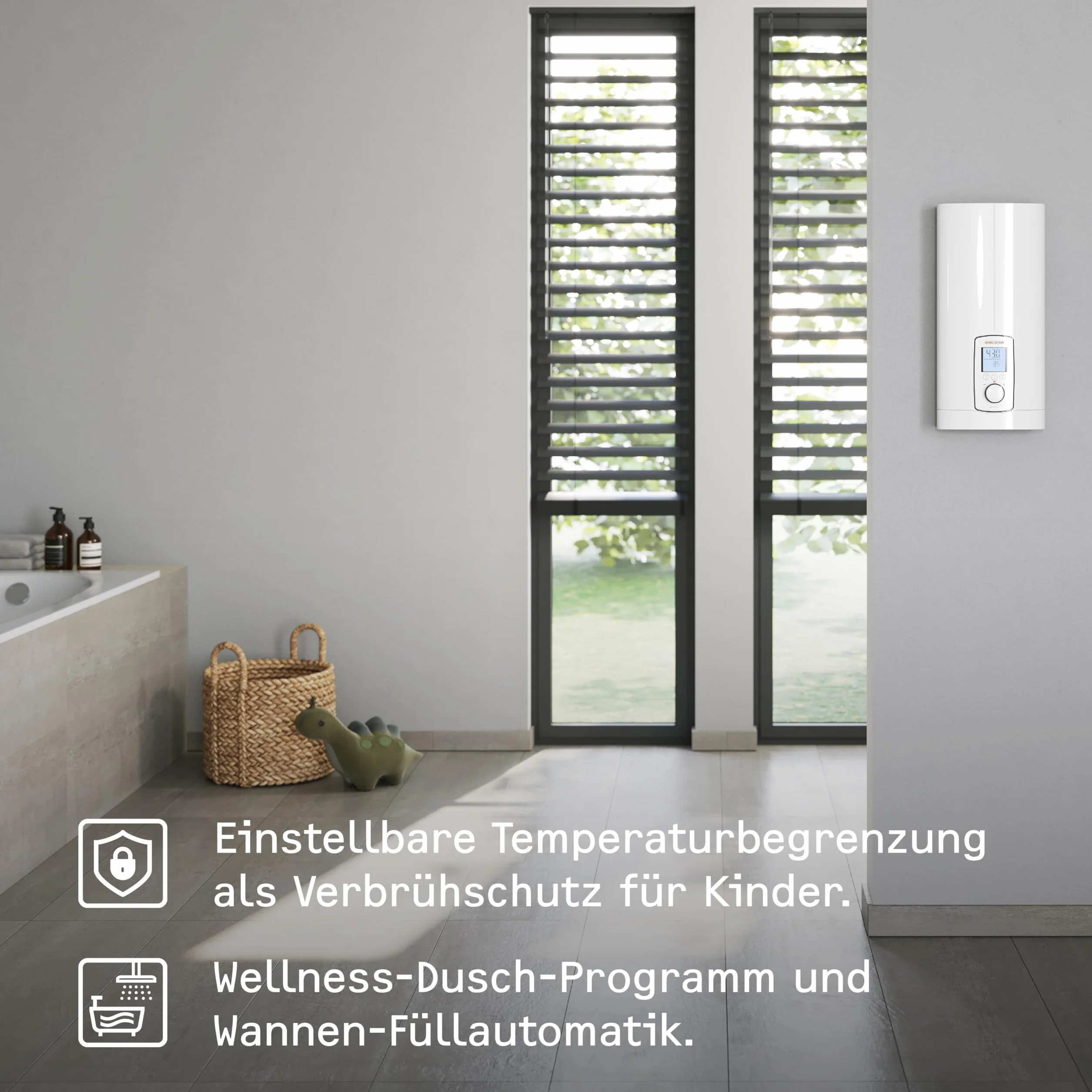 STIEBEL ELTRON Vollelektronischer Durchlauferhitzer DHE 18/21/24 kW, immer gradgenaue Wunschtemperatur, ECO-Modus, Multifunktionsdisplay, 2 Memory Tasten, Wellness-Programme, 202656