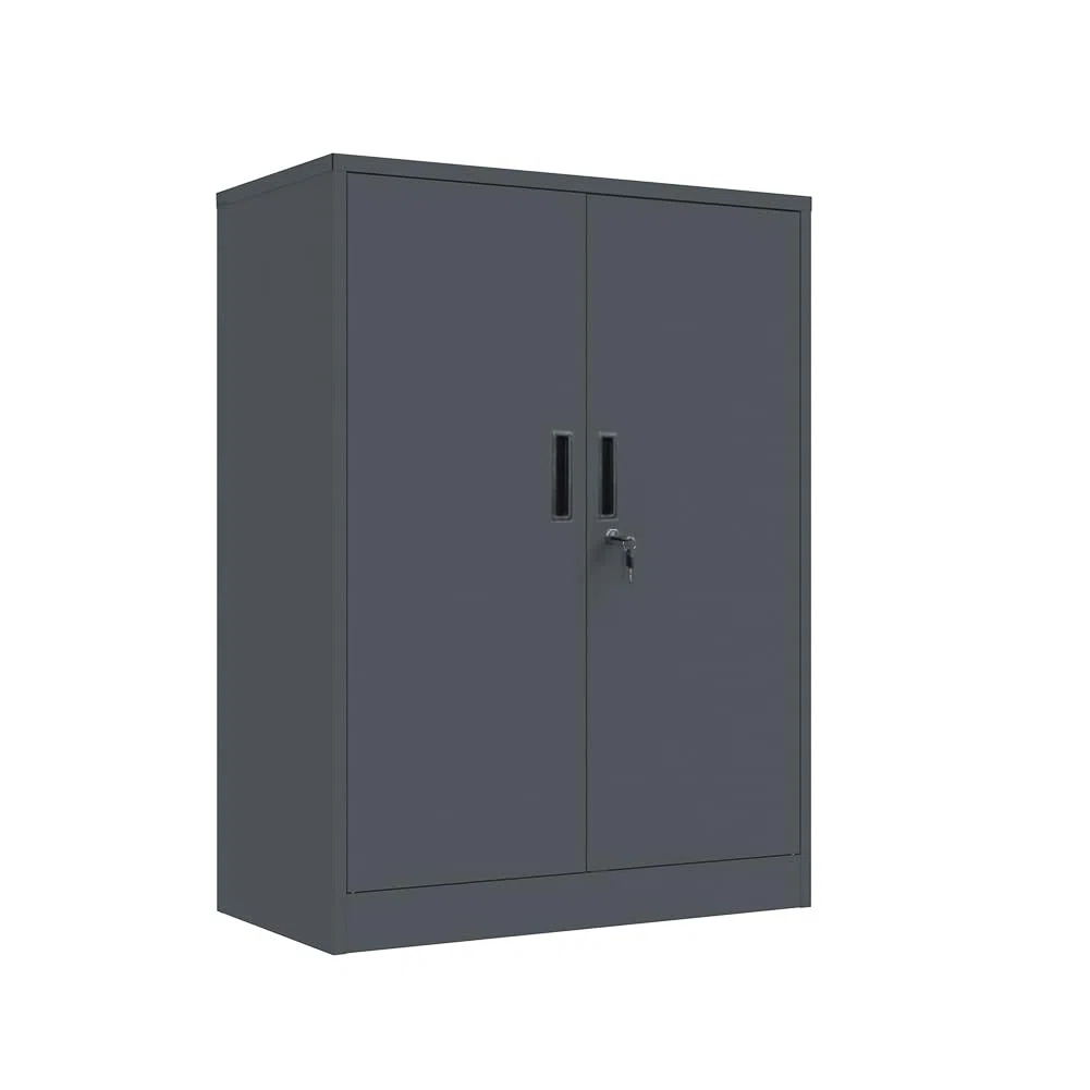 Metallschrank absperrbar mit 2 verstellbaren Regalen (90x80x40cm) - Stahlschrank für Büro, Garage & Haushalt | 50kg Tragkraft pro Regal (Dunkelgrau, 90x80x40cm)
