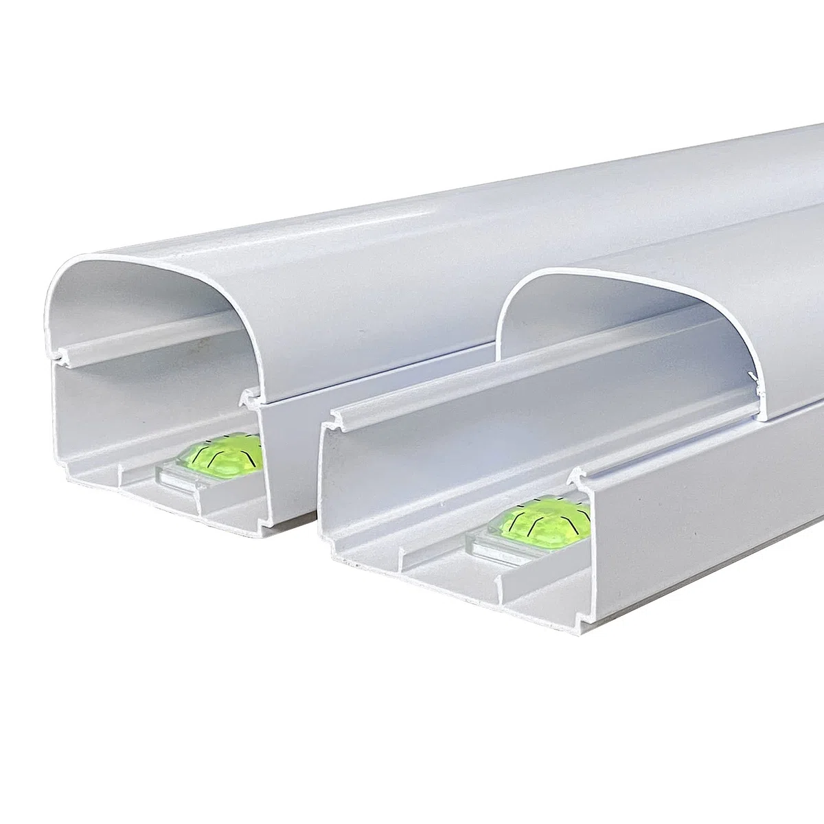 2m Kanal Half-Cover + Libelle (2000x74mm) in weiß - aus Kanalsystem Optima 75 - Opt für Klimaanlagen/Wärmepumpen