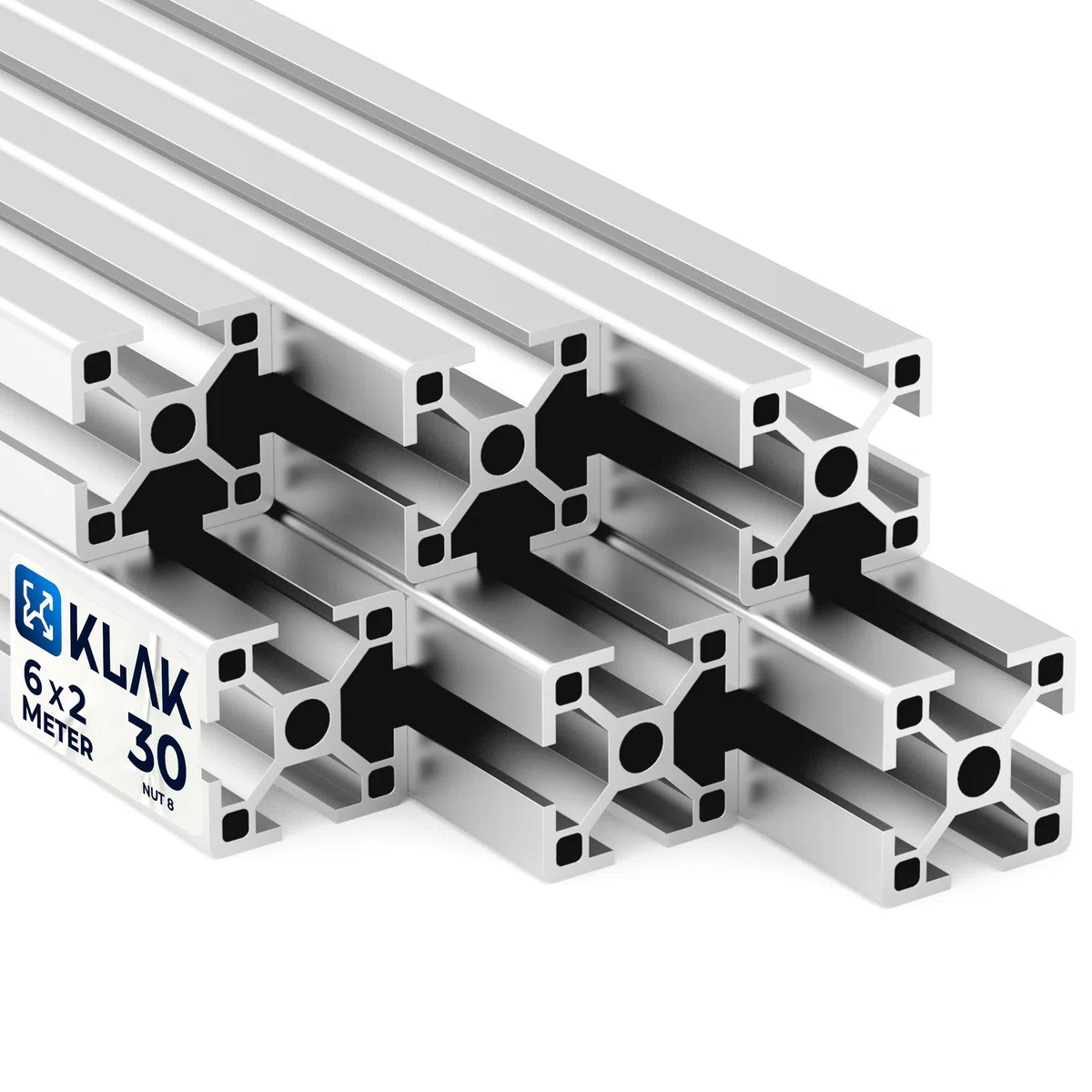 KLAK 30 - Aluprofil 6 Stück 30x30mm 2m System-, Konstruktionsprofil Nut 8