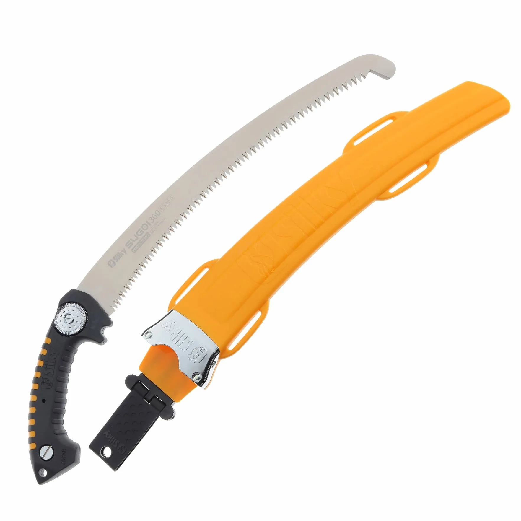 SILKY Baumsäge Sugoi 360 mm | gebogene Zugsäge 6,5 Zähne/30 mm Mirai-Me grob | nachschärfbar | Sichel am Blattende | ergonomischer Gummigriff mit Sicherungshaken | Profi Baumpflege