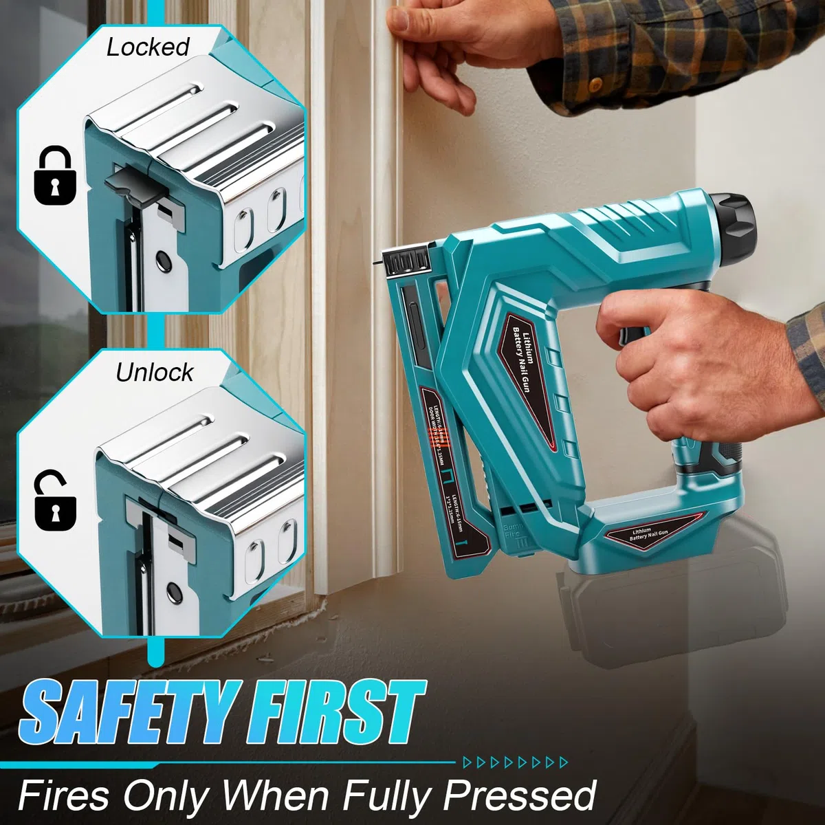 Roadtime Akku-Nagler für Makita 18V Akkus(ohne Akku),18GA Tacker und Nagelpistole Typ140, Bürstenlose Klammerpistole max.150 Schuss/Min,mit 1000 Nägel und 1000 Klammern,für DIY, Möbeln,Tischlerei
