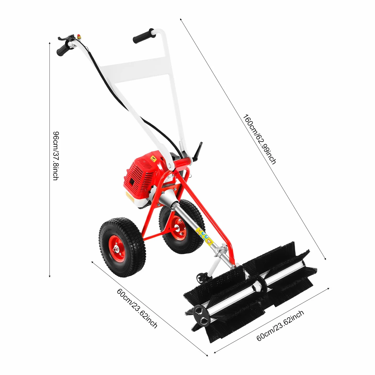 2-Takt Motorbesen Benzin Kehrmaschine, 43CC 8500RPM SchneefräSe Benzin Motor Handschubkehr Maschine Räumgerät Schnee Sweeper Unkraut Entferner Kunstrasen Kehrmaschine mit Schutzbrille