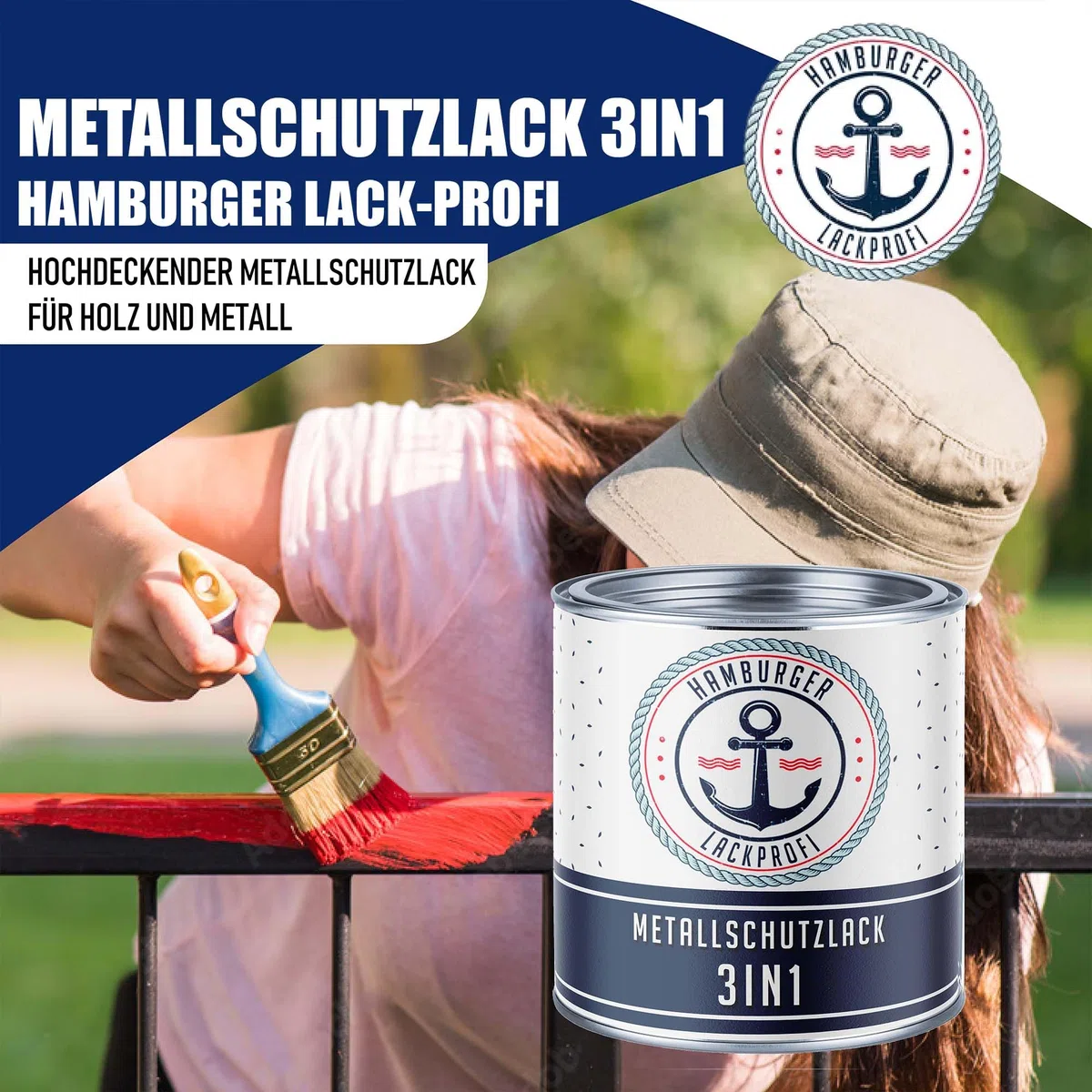 Metallschutzlack 3in1 SEIDENMATT Cremeweiß RAL 9001 Weiß Metallschutzfarbe 3-in-1 Grundierung, Rostschutz und Deckanstrich in Einem Metalllack Metallfarbe // Hamburger Lack-Profi (2,5 L)