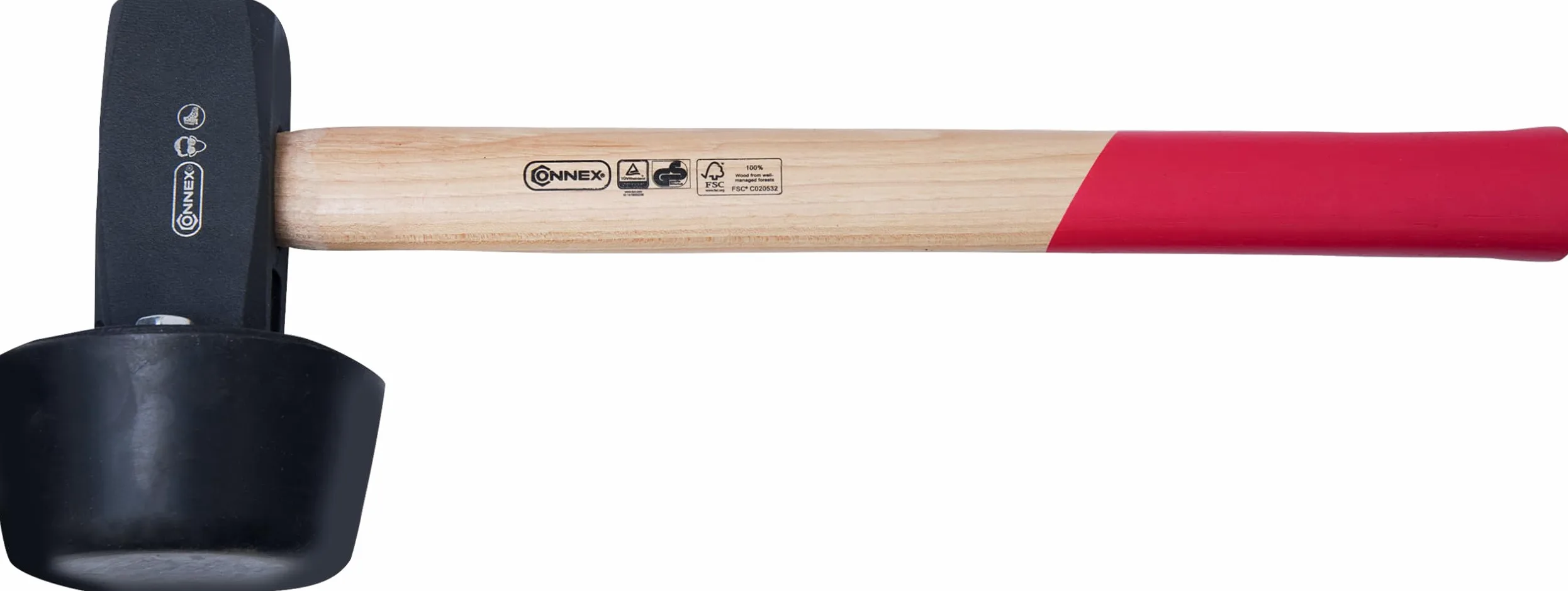 Connex Plattenverlegehammer 2400 g - rot / schwarz - mit Holzstiel aus Hickory - mit austauschbarem Gummi-Schlagkopf 110 mm Ø / Hammer / Schonhammer / Pflasterhammer / COX622256