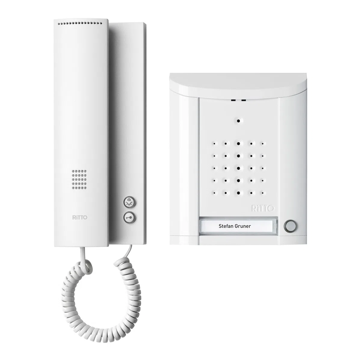 Schneider Electric Ritto Türsprechanlage, Entravox, Komplettset für 1-Familienhaus, Gegensprechanlage mit Beleuchtung und Klingeltaste, Weiss/Weiss, Artikelnummer 1841170