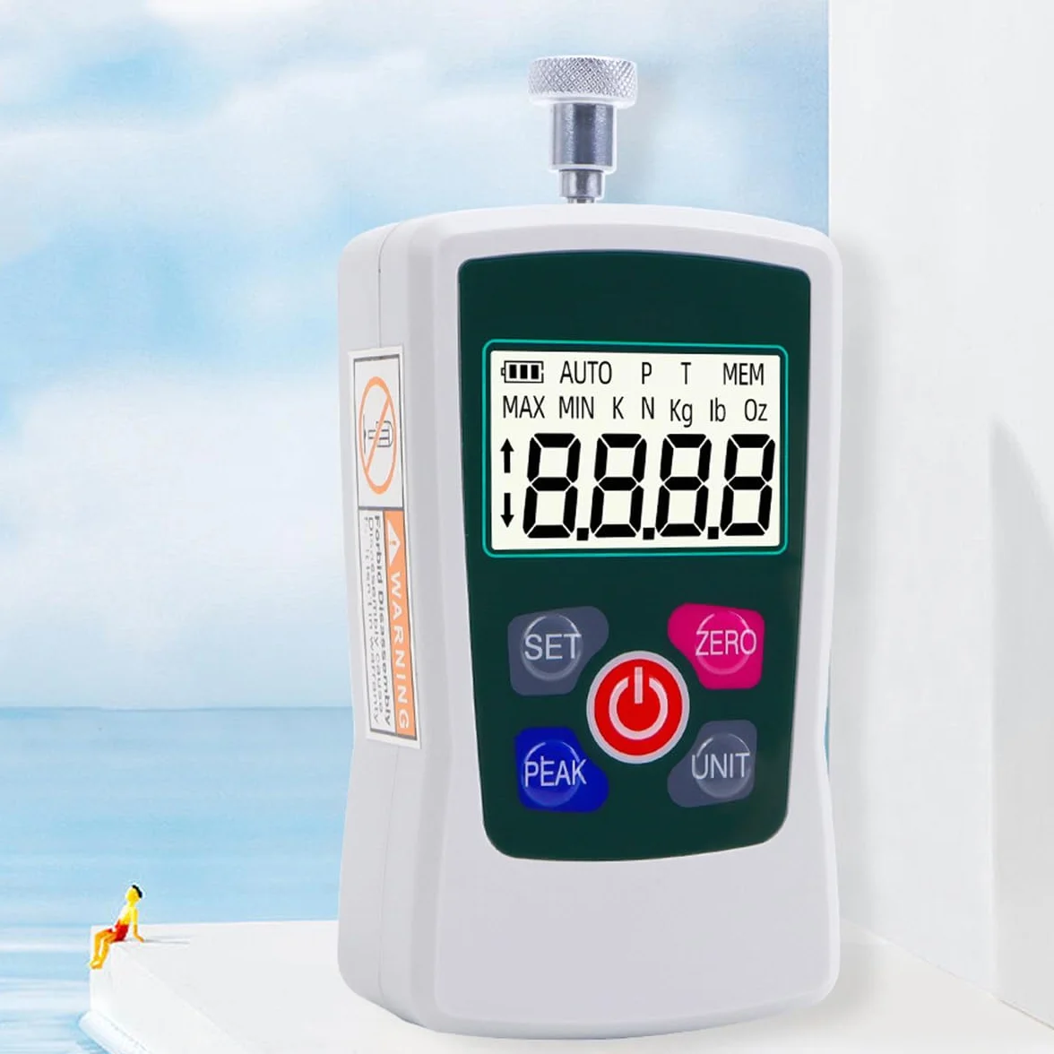 Tragbares elektronisches Druck- und Zugkraftmessgerät mit Digitalanzeige, Mini-Handdruckkraftmessgerät mit Digitalanzeige, mit Vorrichtungsköpfen und Aufbewahrungskoffer (500 N)